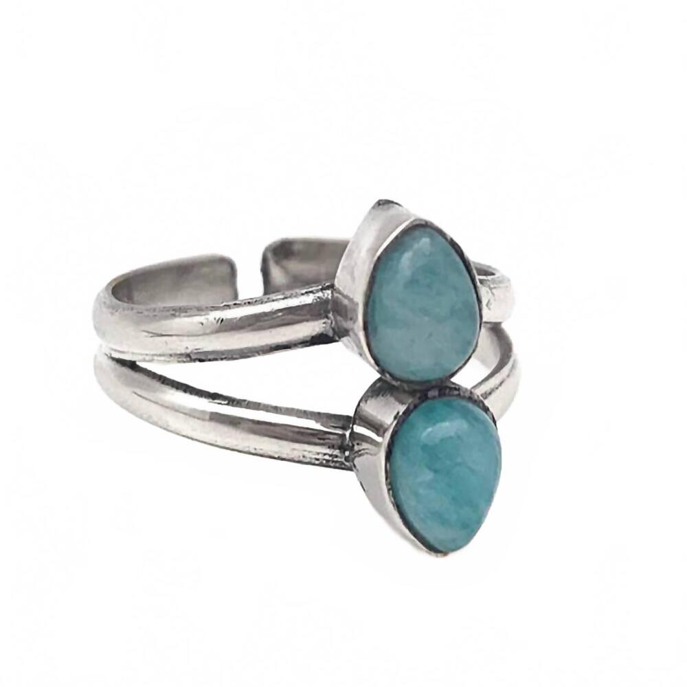 NEW ANJU women's tanvi collection double teardrop adjustable ring in amazonite